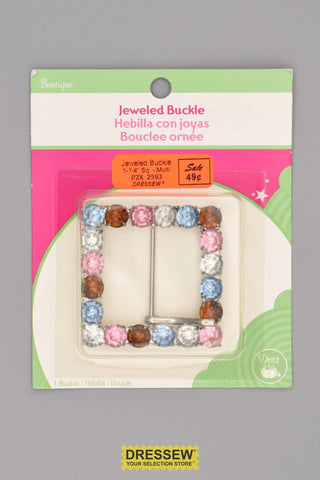 Jeweled Buckle 1-1/4" Square Multi