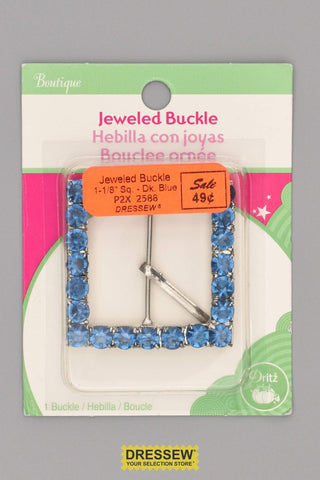Jeweled Buckle 1-1/8" Square Dark Blue