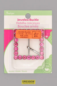 Jeweled Buckle 1-1/8" Square Dark Pink