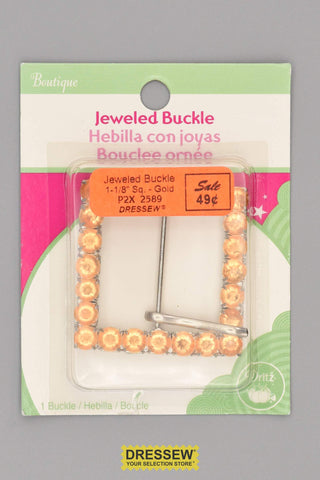 Jeweled Buckle 1-1/8" Square Gold