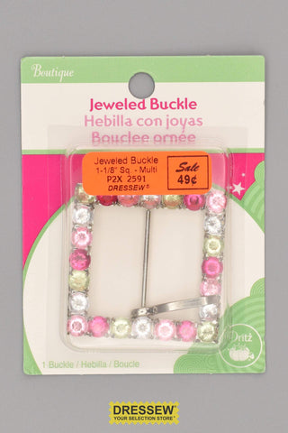 Jeweled Buckle 1-1/8" Square Multi