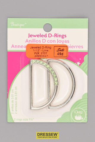 Jeweled & Plain D-Rings 1-1/2" Lime