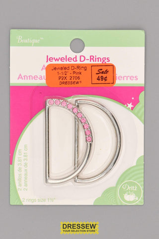 Jeweled & Plain D-Rings 1-1/2" Pink