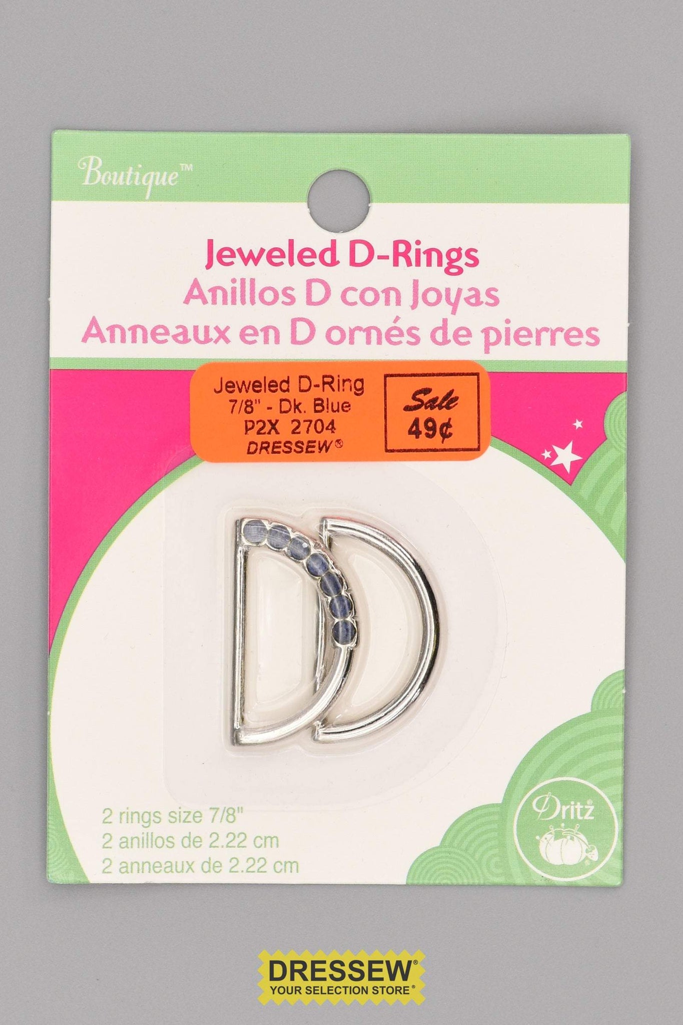 Jeweled & Plain D-Rings 7/8" Dark Blue