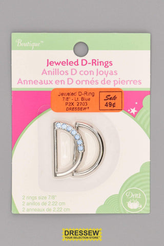 Jeweled & Plain D-Rings 7/8" Light Blue
