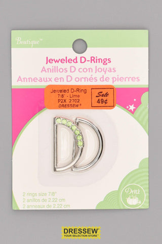 Jeweled & Plain D-Rings 7/8" Lime