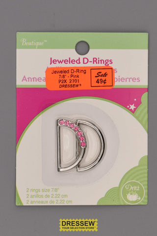 Jeweled & Plain D-Rings 7/8" Pink