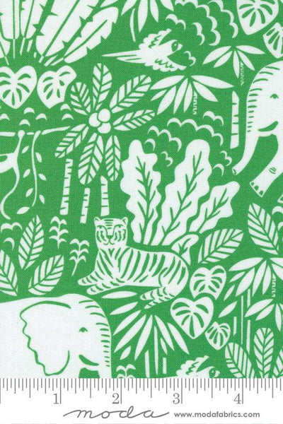 Jungle Paradise Elephants by Stacy Iest Hsu for Moda Green / White