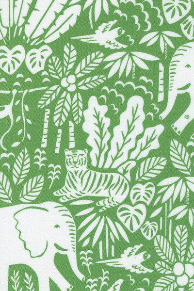 Jungle Paradise Elephants by Stacy Iest Hsu for Moda Green / White