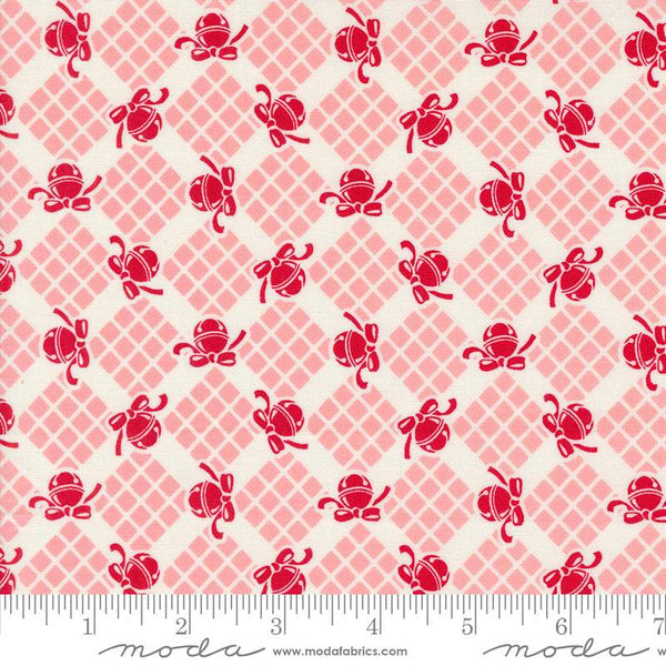 Kitty Christmas Bells and Checks By Urban Chiks For Moda Cheeky Pink