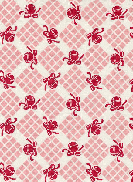 Kitty Christmas Bells and Checks By Urban Chiks For Moda Cheeky Pink