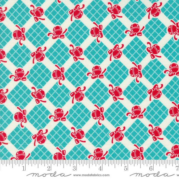 Kitty Christmas Bells and Checks By Urban Chiks For Moda Frost Turquoise