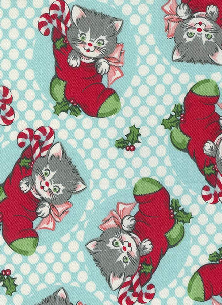 Kitty Christmas Kitty Stockings By Urban Chiks For Moda Icicle Blue