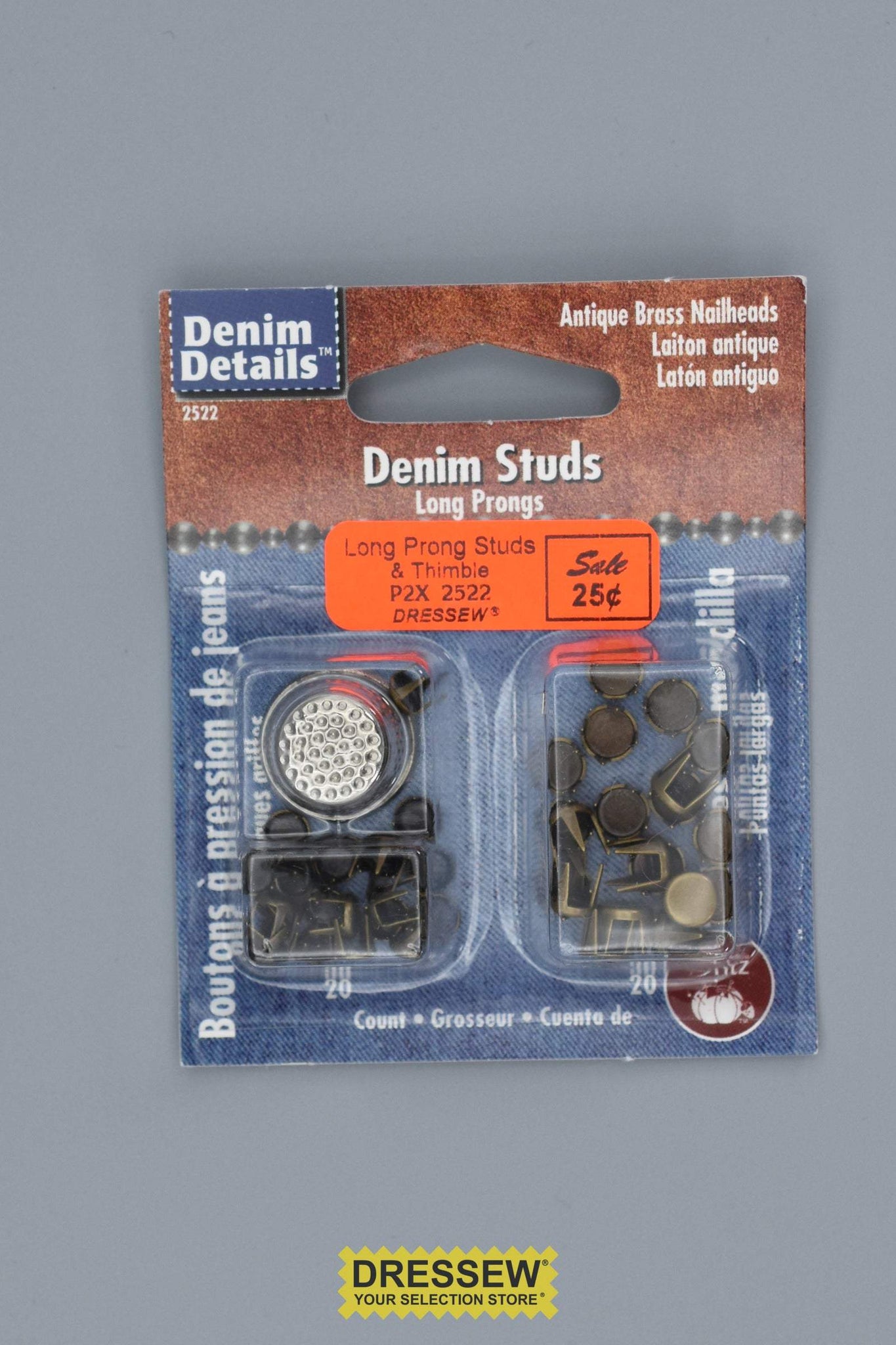 Long Prong Studs & Thimble Antique Brass Nailheads