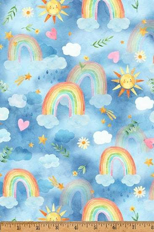 Love And Learning Rainbows Spectrum By Hoffman Sky Blue