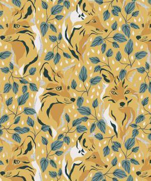 Magic Of Yosemite Elusive Fox By Julia Dreams For RJR Fabrics Yellow Gold  / Metallic