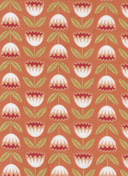 Meadowmere Night Blossoms By Gingiber For Moda Terracotta / Metallic
