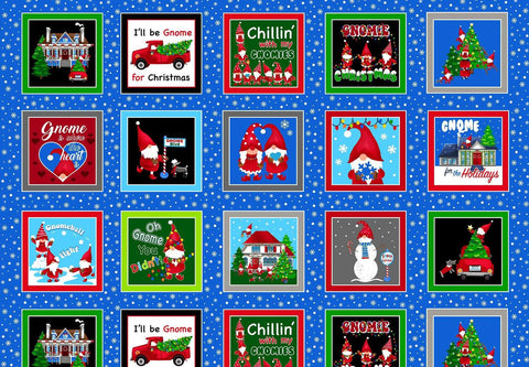 Merry Gnomeville Gnomeville Boxes Panel By Kanvas Studio For Benartex Pearlized Panel Blue / Pearl