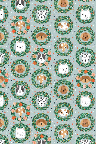 Merry Pawmas Bark And Bough By Dominika Godette For Cotton + Steel Sky / Metallic