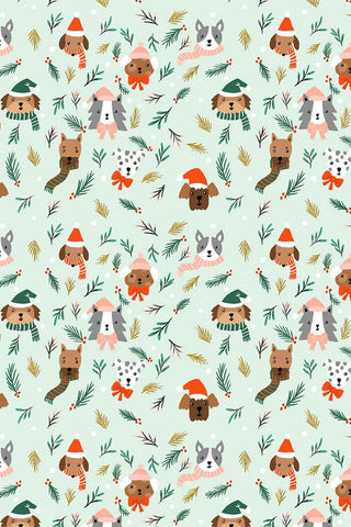 Merry Pawmas Barkmas Tree By Dominika Godette For Cotton + Steel Light Mint / Metallic