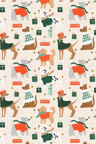 Merry Pawmas Dapper Dogs By Dominika Godette For Cotton + Steel Cream / Metallic