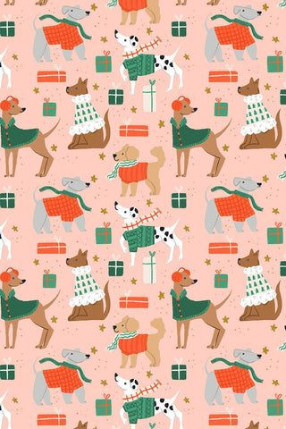 Merry Pawmas Dapper Dogs By Dominika Godette For Cotton + Steel Pink / Metallic
