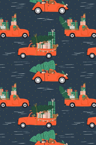 Merry Pawmas Holiday Haulin' Hounds By Dominika Godette For Cotton + Steel Midnight / Metallic