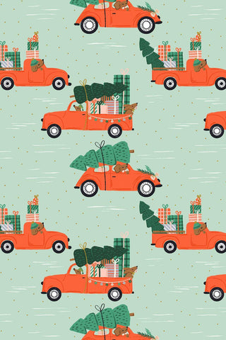 Merry Pawmas Holiday Haulin' Hounds By Dominika Godette For Cotton + Steel Mint / Metallic