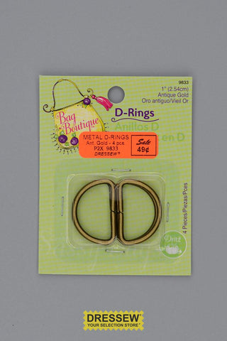 Metal D-Rings 25mm (1") Ant. Gold