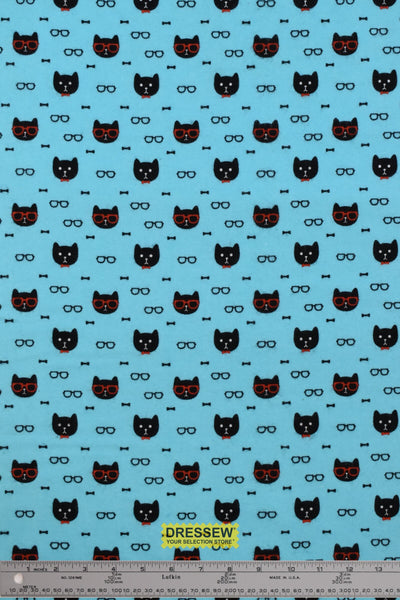 Michael Miller Cats Flannel Turquoise / Black