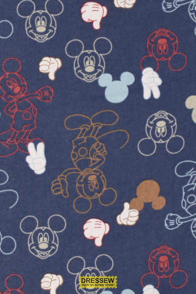 Mickey Gestures Flannelette Dark Denim / Multi