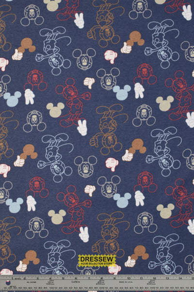 Mickey Gestures Flannelette Dark Denim / Multi