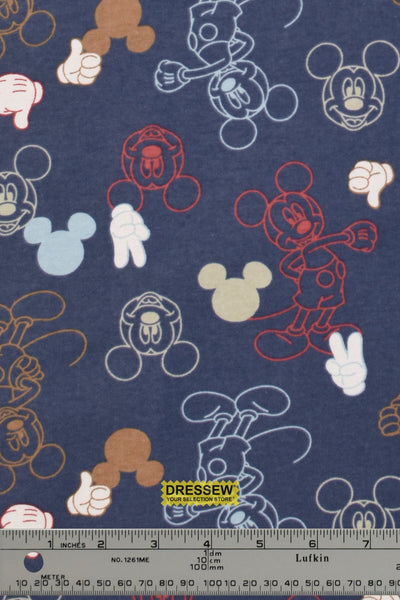 Mickey Gestures Flannelette Dark Denim / Multi