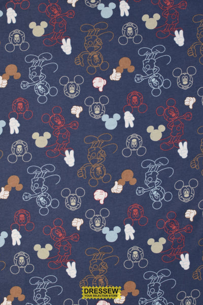 Mickey Gestures Flannelette Dark Denim / Multi