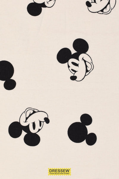 Mickey Mouse Flannelette Off White / Black