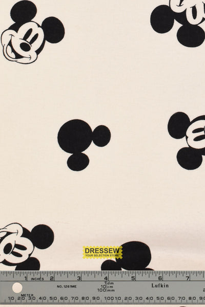 Mickey Mouse Flannelette Off White / Black