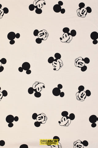 Mickey Mouse Flannelette Off White / Black
