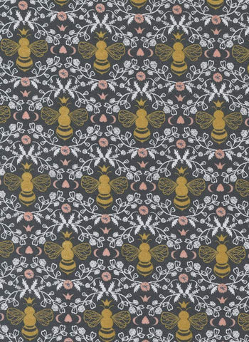 Midnight In The Garden Queen Bee By Sweetfire Road For Moda Charcoal / Gold
