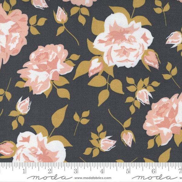 Midnight In The Garden Vintage Roses By Sweetfire Road For Moda Charcoal / Gold
