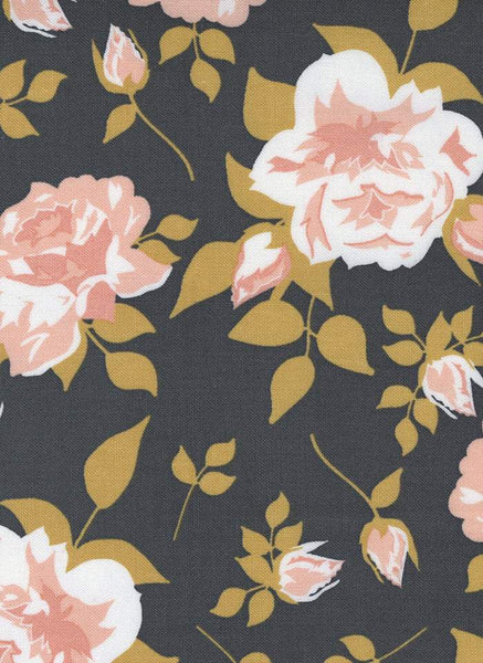Midnight In The Garden Vintage Roses By Sweetfire Road For Moda Charcoal / Gold