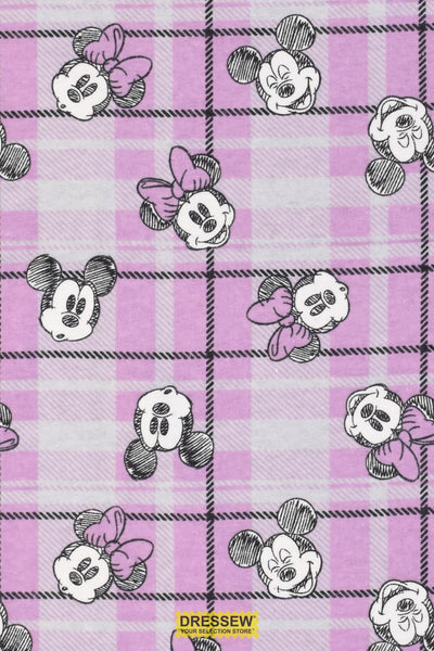 Minnie & Mickey Plaid Flannelette Grey / Orchid