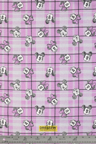Minnie & Mickey Plaid Flannelette Grey / Orchid