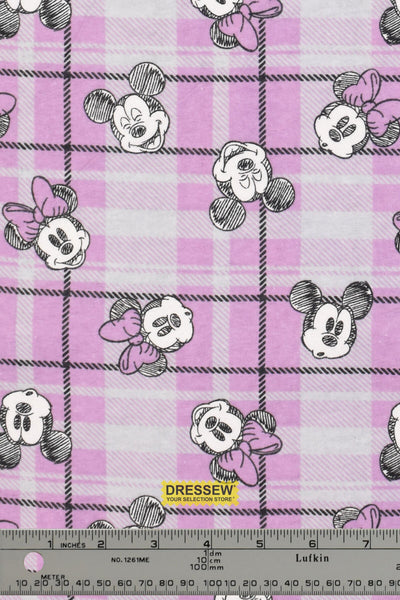 Minnie & Mickey Plaid Flannelette Grey / Orchid