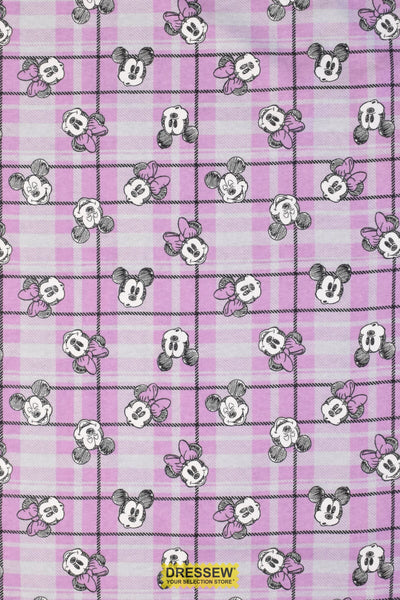Minnie & Mickey Plaid Flannelette Grey / Orchid