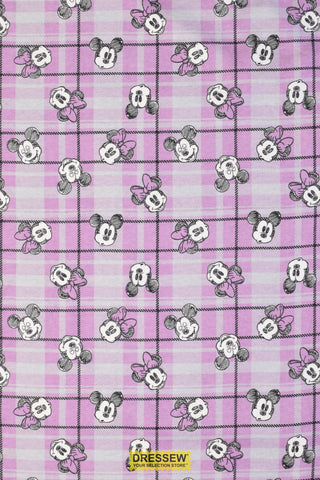 Minnie & Mickey Plaid Flannelette Grey / Orchid