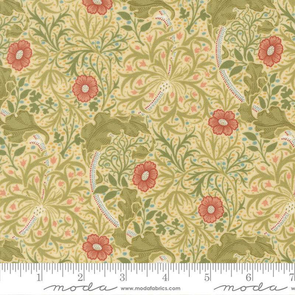 Morris Muse Seaweed Floral By Barbara Brackman For Moda Parchment