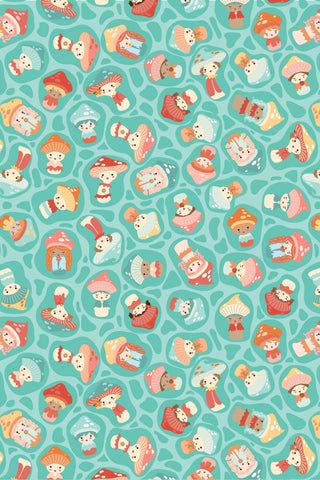 Mushroom Blooms Baby Bellas By Sisters Jill And Rani For Poppie Cotton Teal