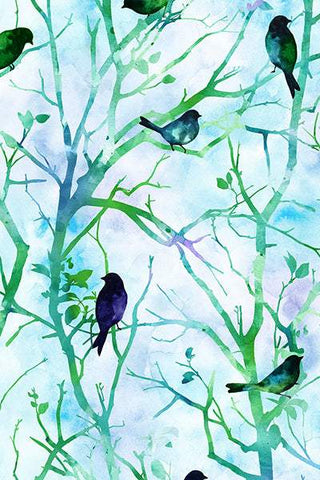 Mystic Mountain Digital Birds & Branches By Hoffman Digital Print Jewel