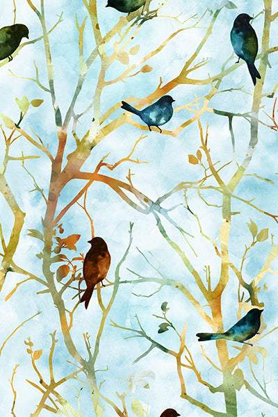 Mystic Mountain Digital Birds & Branches By Hoffman Digital Print Sky