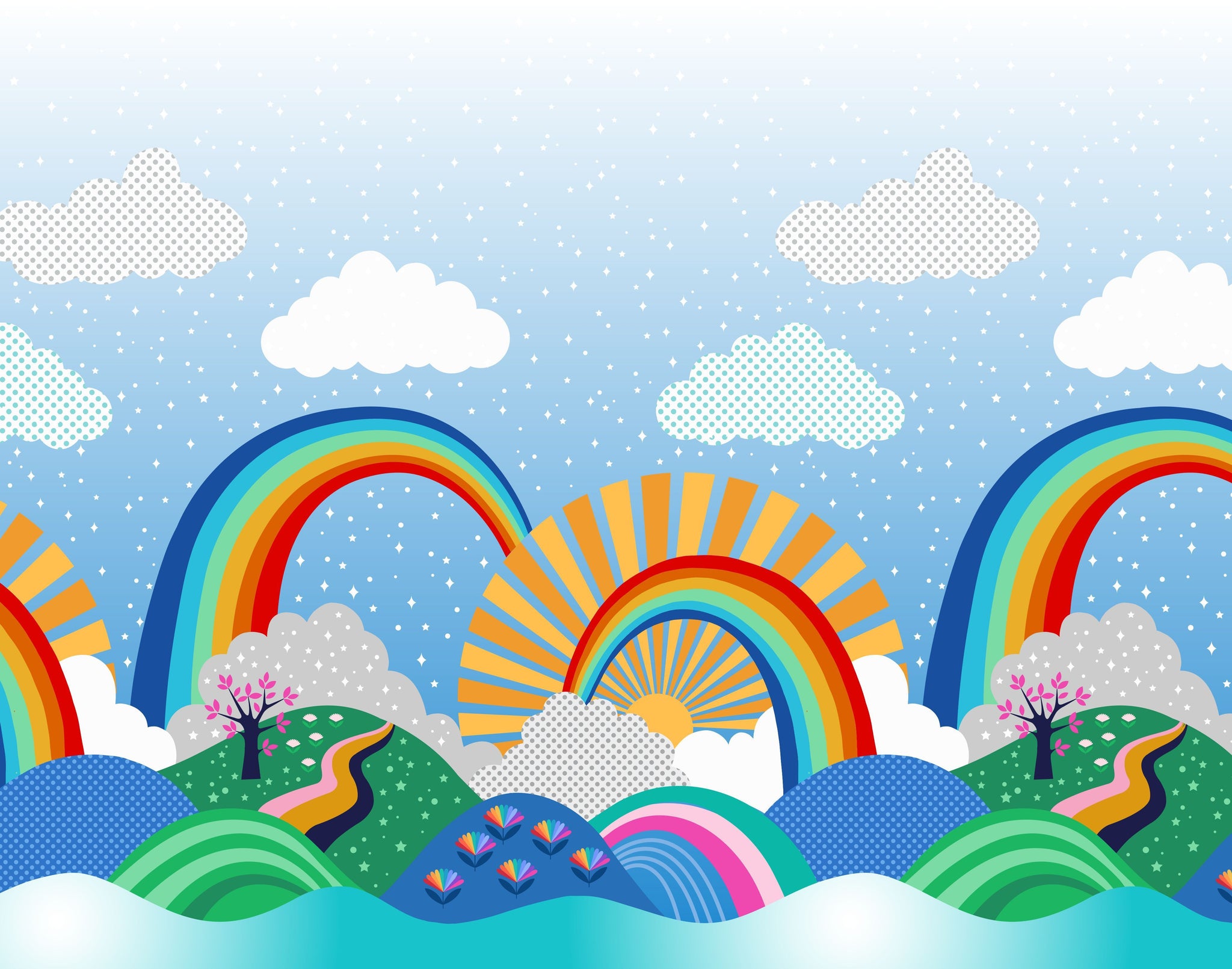 Over The Rainbow Digital Double Edge Border Print By Lewis & Irene Multi